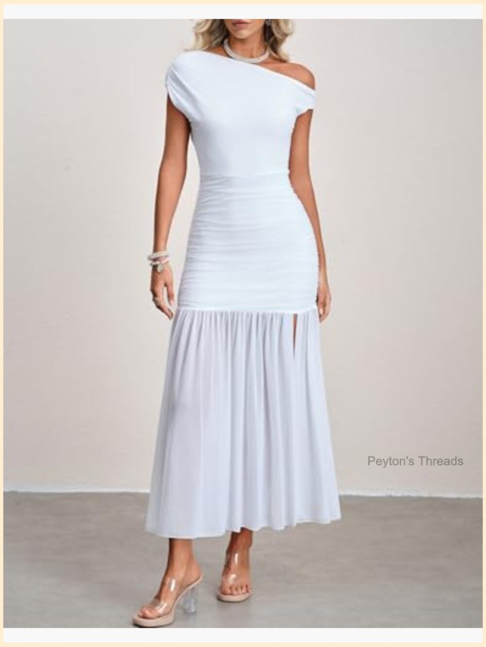 Asymmetrical Off Shoulder Mesh Maxi Formal Dress Bodycon Pull On - Picture 6 of 7